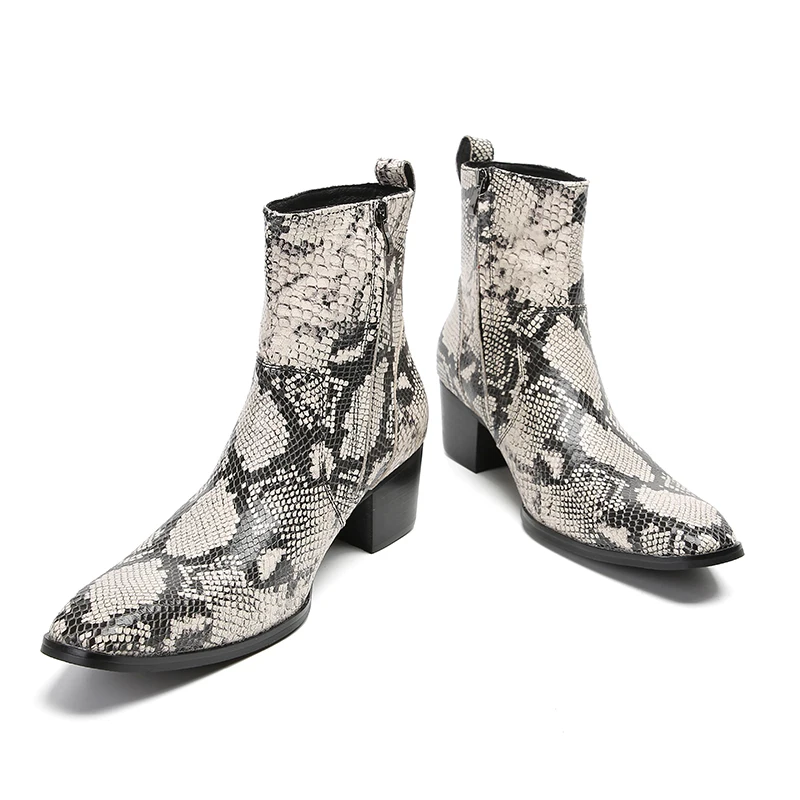 

Stylish Top quality designer Snake skin men shoes real leather luxury brand Chelsea mens western motorcycle boots shoes 2026
