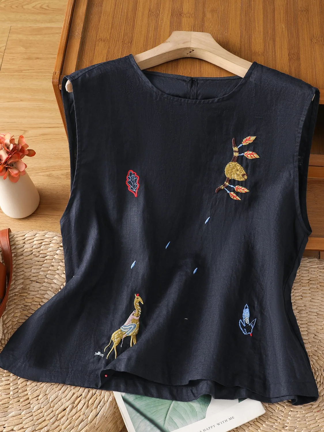 الرجعية المطرزة القطن الكتان Svel irt المرأة الصيف رقيقة ملابس خارجية السترة وسادة صغيرة irt القطن الكتان العلوي irt