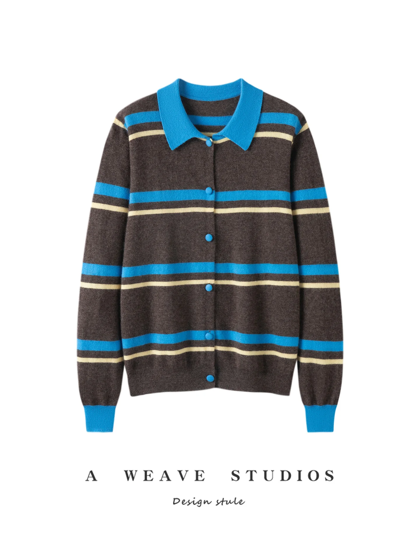 Fashionable Retro Color Block Stripe Neck Cashmere Knitted Open Cardigan Women Loose Casual Versatile Long Sleeve Soft Top