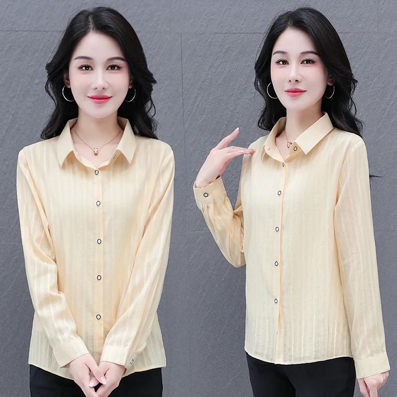 

New Women'S Fashion Versatile Pure Cotton Collar Shirt Spring Autumn Korean Edition Mom'S Loose And Slim Casual Long Sleeve Top