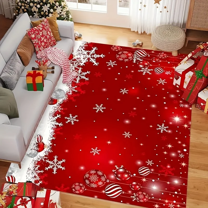 VIKAMA Red Festive Christmas Carpet Snowflake Bedroom Bedside Live Room Carpet Large Area Rugs for Living Room Home Decor - view 4