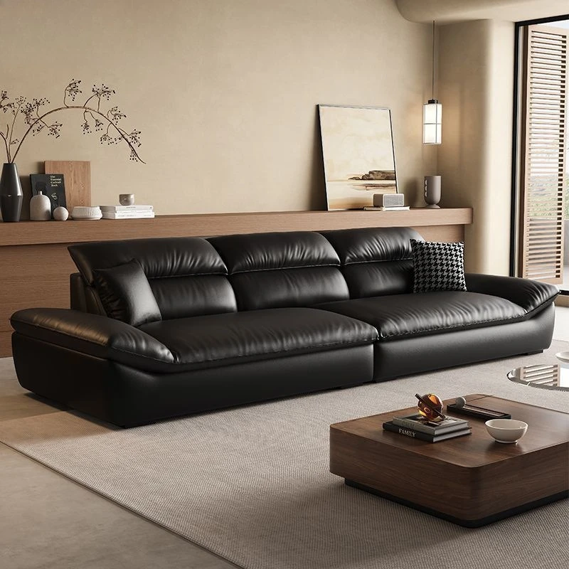 Leather Sofa Living Room Sofa Creative Straight Row Super Wide Sitting Deep Sailing Leather Sofa
