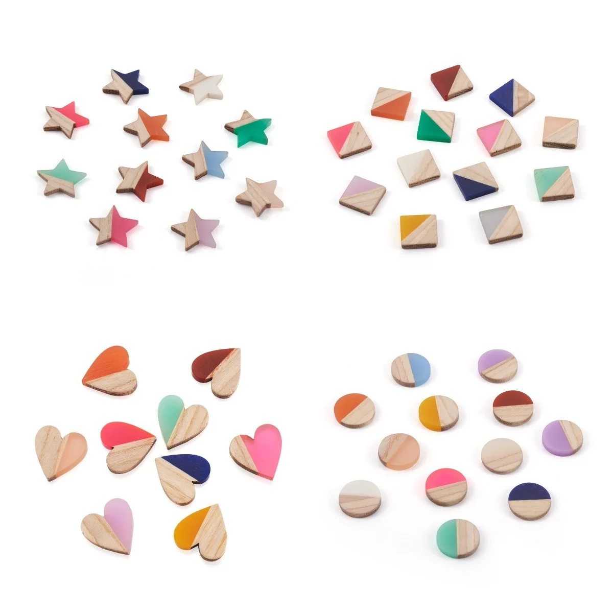 50pcs Colorful Resin Wood Cabochons Flat Back Star Heart Round Shape Cabochon for Jewelry Making DIY Bracelet Earring Accessorie