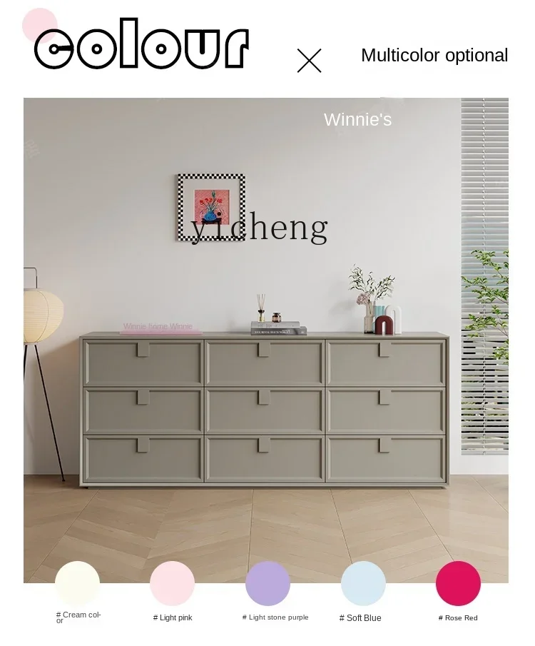 ZTqh Cream Style Solid Wood Living Room Home Wall Tailstock Master Bedroom Storage Drawer Storage Clothes Closet