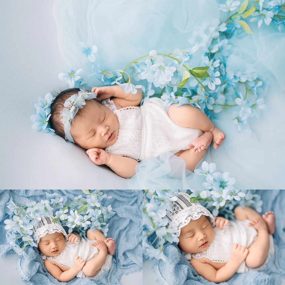 Summer Baby Costume Backless Baby Rompers+Lace Hat Photography Outfit Everlasting Flower Photo Decorative Props Studio Accessory