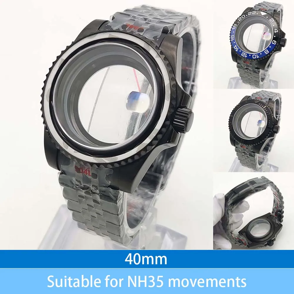 

40mm Black Case Strap Sapphire Glass for NH35 Automatic Mechanical Movement, Men's Case Accessories