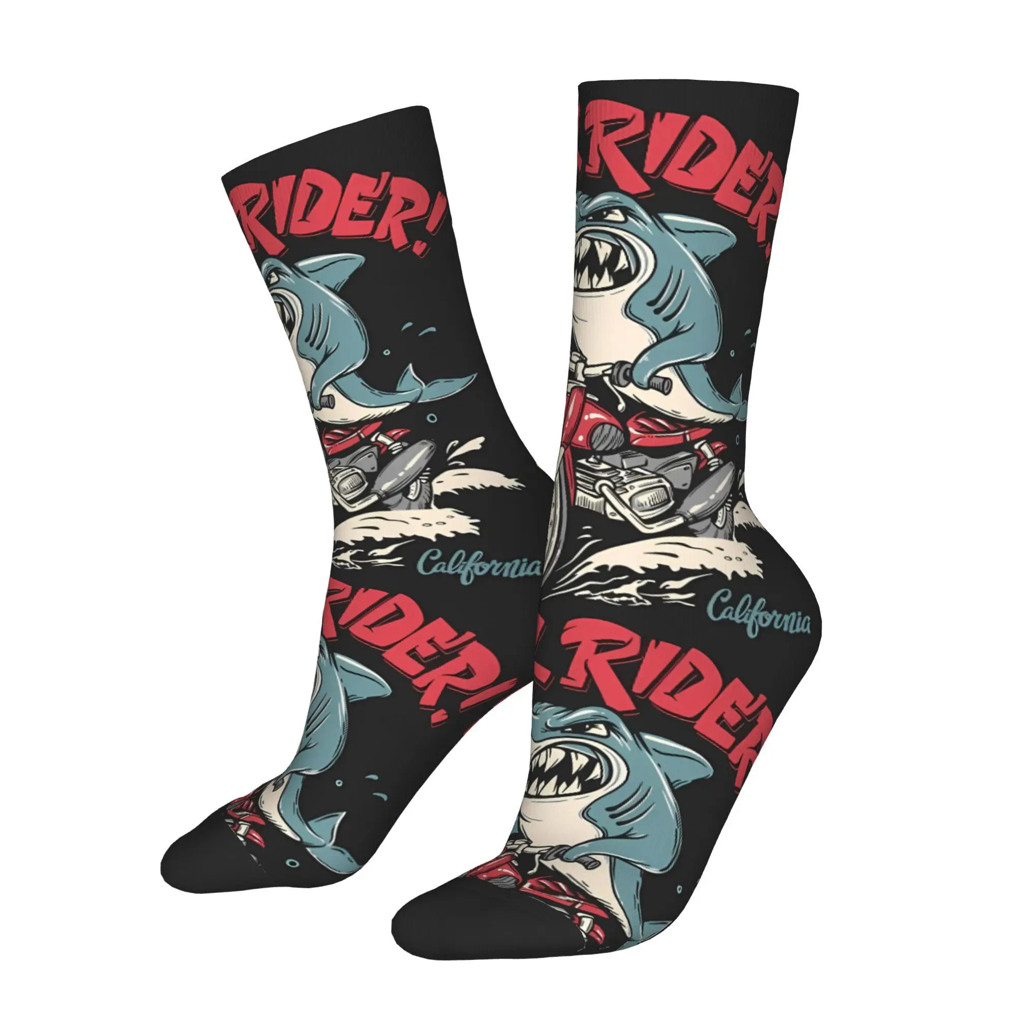 

Забавные носки для мужчин Shark Rider в стиле хип-хоп, винтажные дышащие носки с принтом, бесшовный подарок