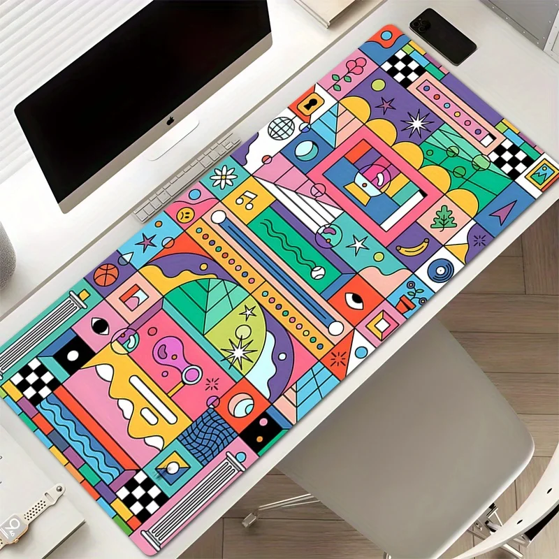 

XXL цветной геометрический художественный коврик для мыши, резиновый противоскользящий коврик для компьютера, ноутбука, настольного компьютера, утолщенная клавиатура, аксессуары для ПК, дизайн с замком по краям