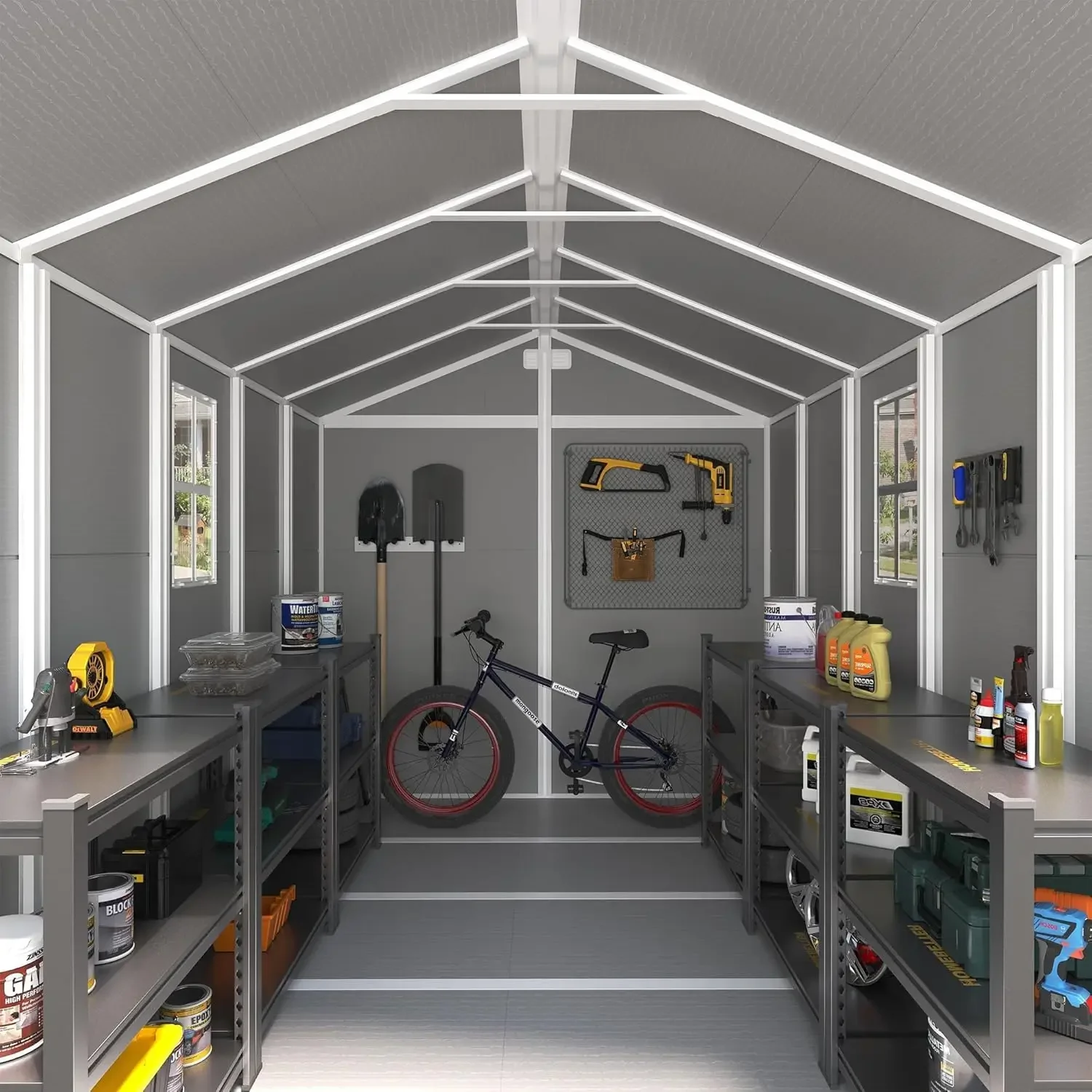 [أفضل بائع! ]سقيفة تخزين 8 × 10 أقدام، سلال حديقة خارجية من الراتنج مع أرضية بلاستيكية للتخزين في الهواء الطلق مع قفل