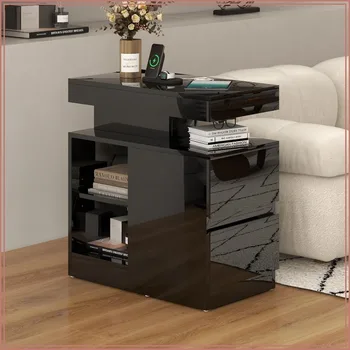 LED High Gloss End Table with Charging Station 1