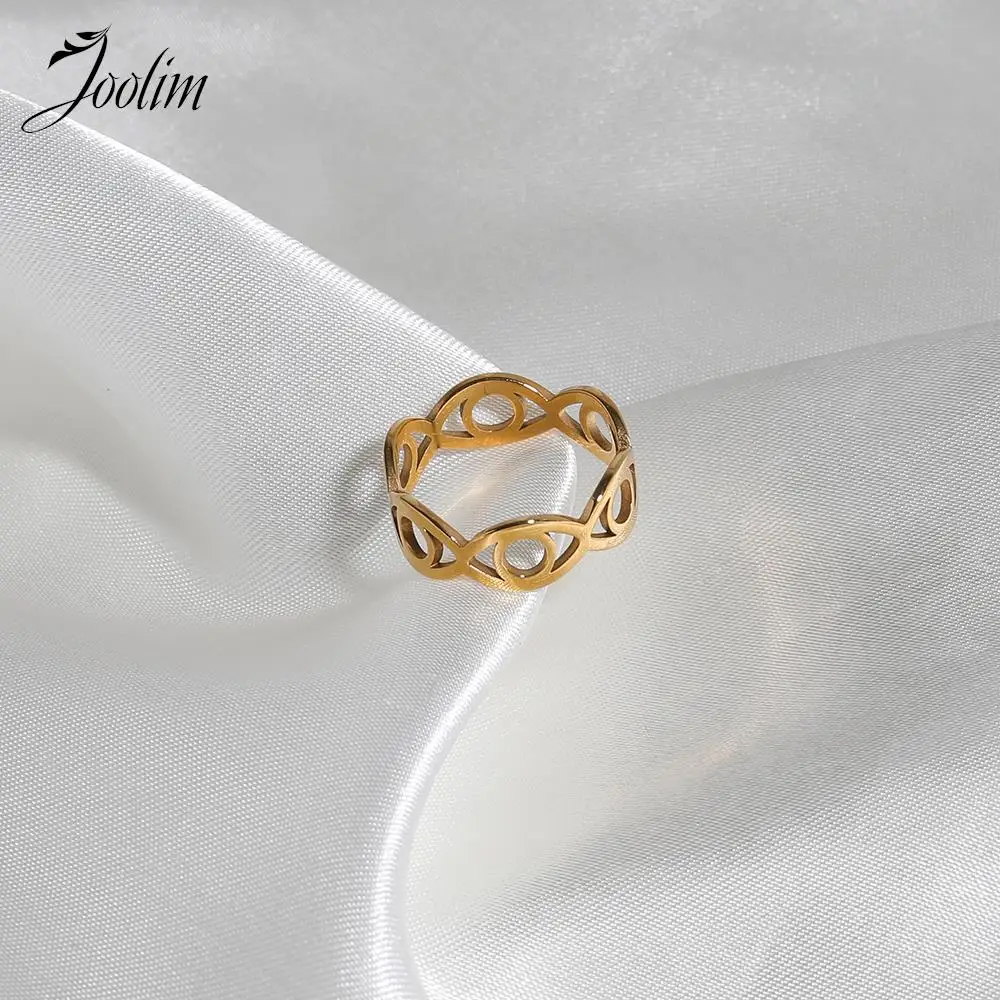 Joolim Jewelry High End PVD Wholesale NO Fade Fashion Hollow Eyelet Stainless Steel Ring for Women