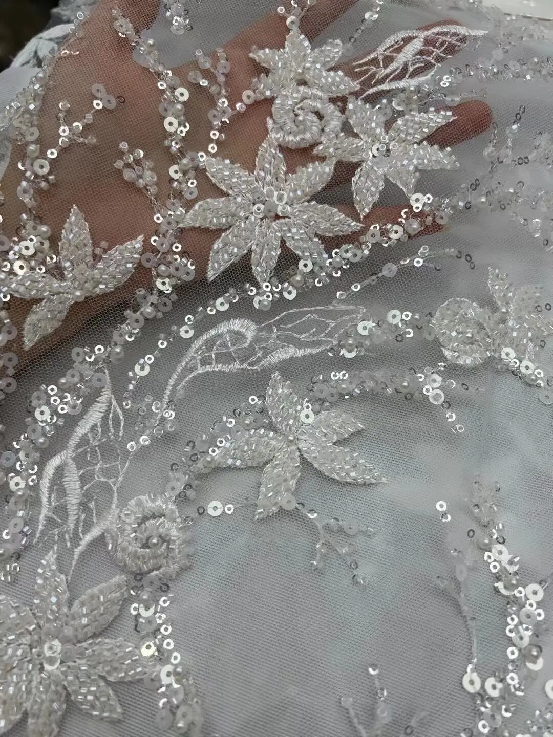 

Африканская кружевная ткань S-1302866 Высококачественная нигерийская Тяжелая бисерная Тюль кружевная ткань с блестками кружевная ткань