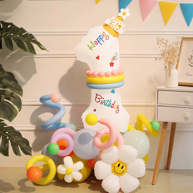 Boy Girl Colorful White 1 2 3 4 5 6 7 8 9 0 Number Pastel Balloon Column Kit First One 2 Year Birthday Party Decoration 100 Days