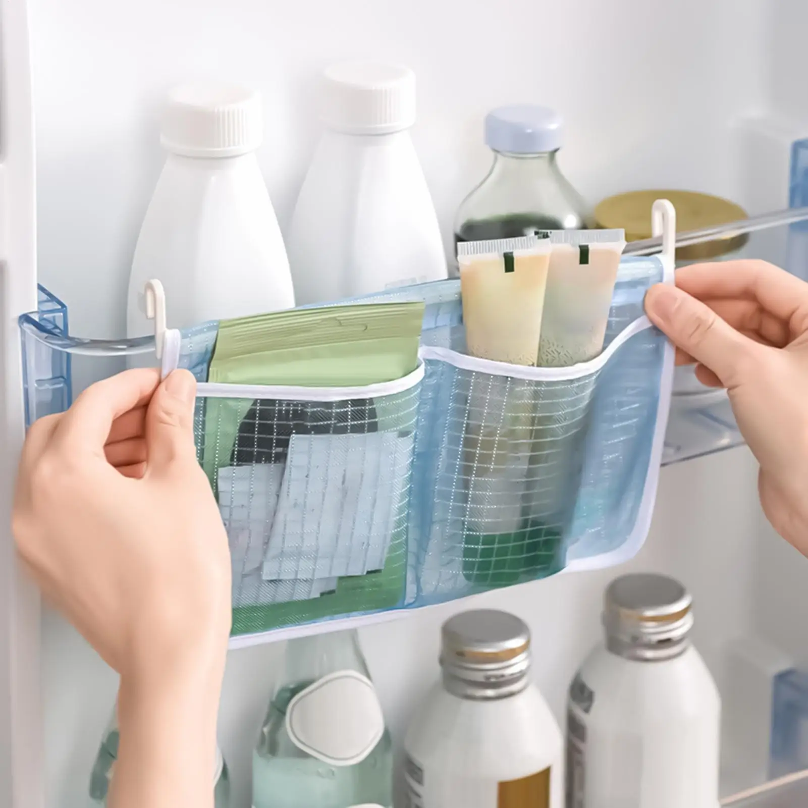 Reusable Fridge Door Organizer Basket Refrigerator Door Storage Bags For Snacks Tea Packs Kitchen RV Breakroom Kitchen Home