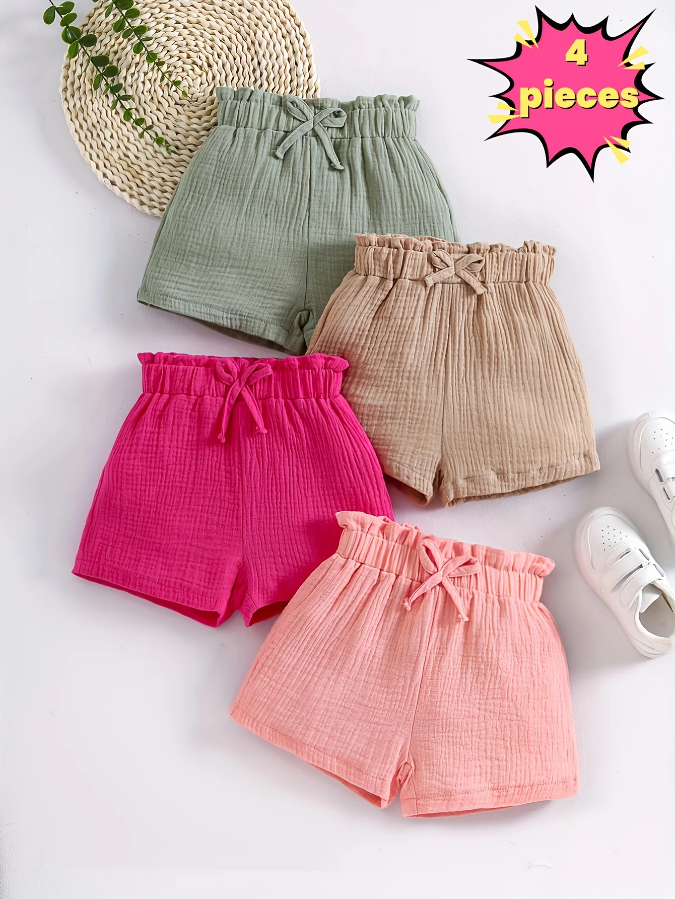 Toddler Girls' Summer Dopamine Color Collection Shorts – Soft Fabric, Elastic Waistband, 4-Pack