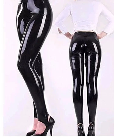 

Sexy Fetish latex pants high waist latex trample feet leggings no zip in solid black color with foot step latex leggings