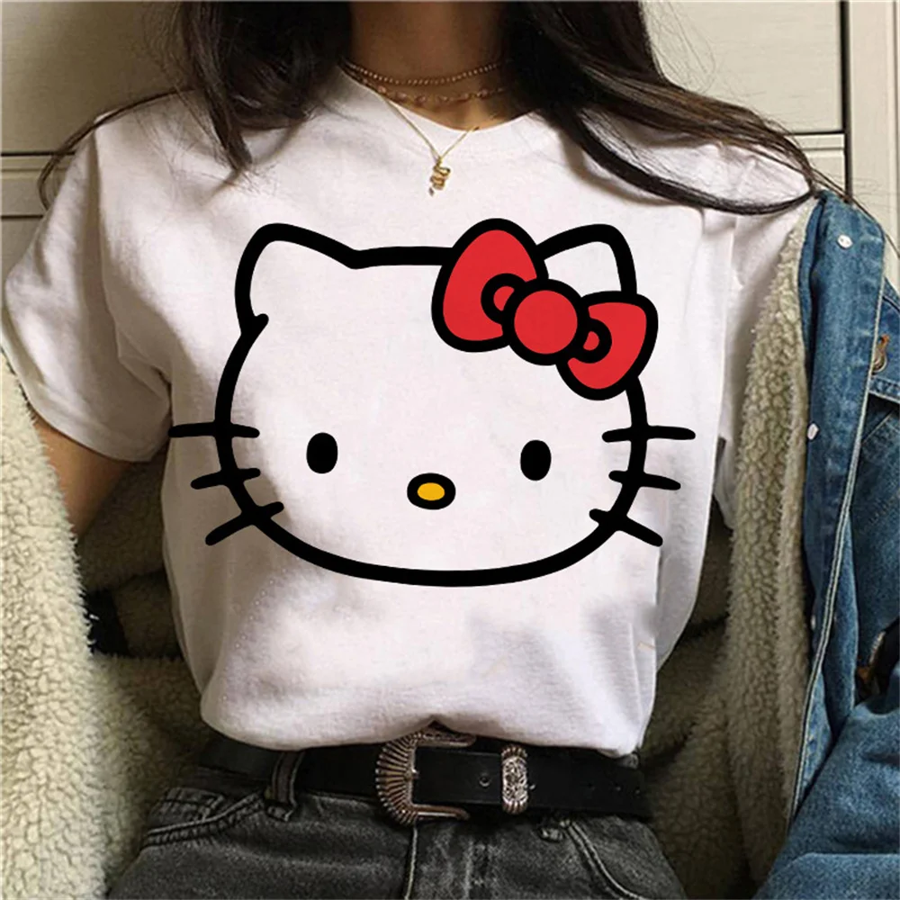 

2025 New Manga Y2K Clothing Japanese Anime Hello Kitty Women's Cotton T-shirt Summer Outdoor Sports Leisure O-neck Short Sleeve
