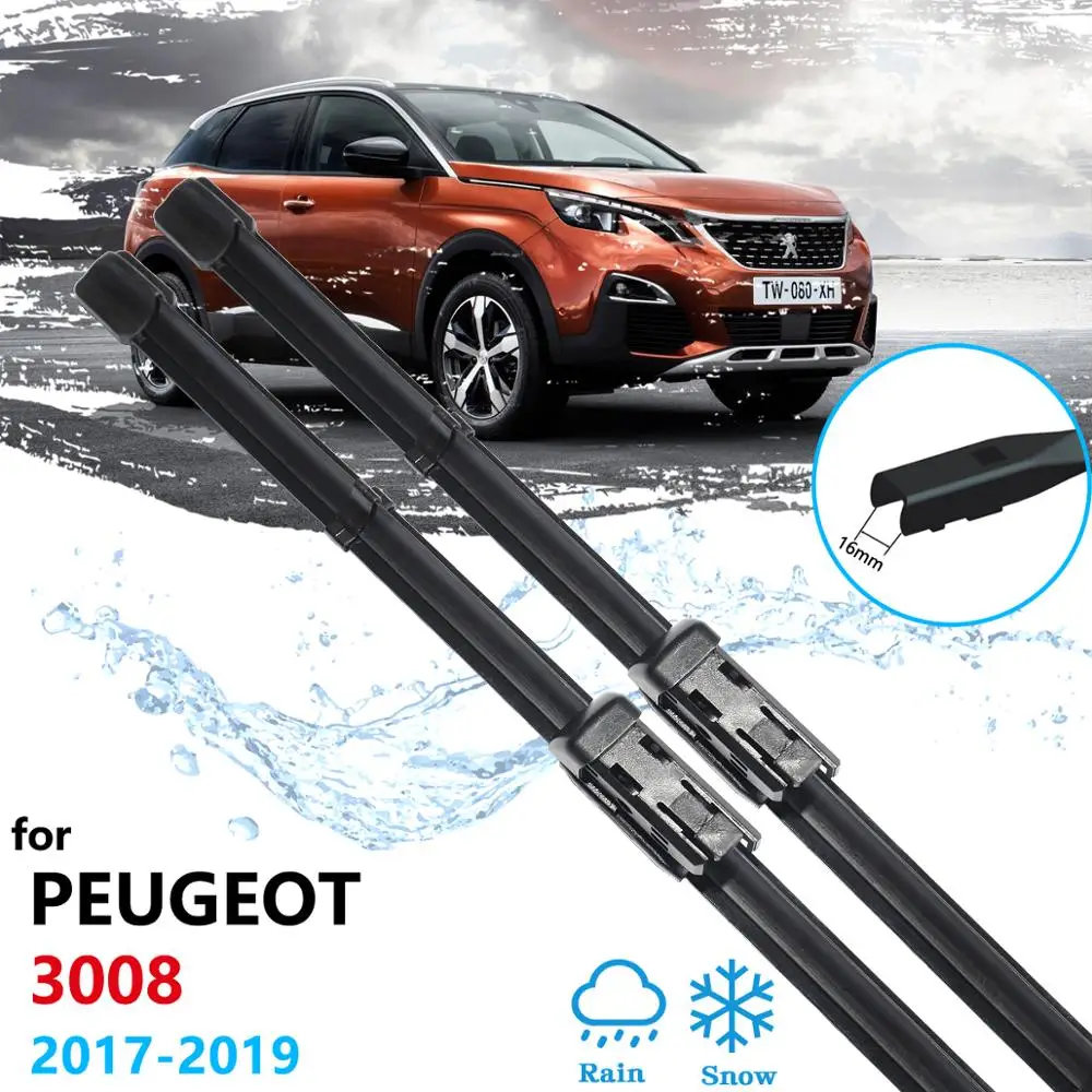 Para peugeot 3008 2017 2018 2019 mk2 3008gt gt frente windscreen windshield limpadores acessórios do carro adesivos arruela carro limpador lâmina