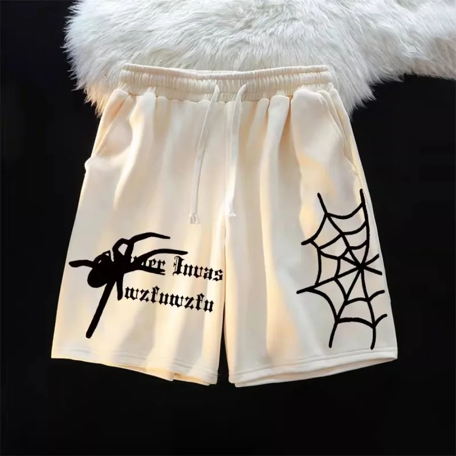 กางเกงบาสเก็ตบอลขาสั้นพิมพ์ลาย Marvel Autumn Spider Web สำหรับผู้ชาย สไตล์ลำลองหลวมๆ และอเนกประสงค์