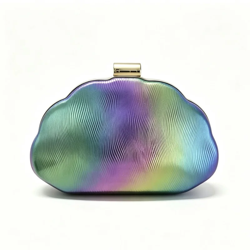 

Fashion Holographic Wave Texture Shell Clutch Bag Rainbow Gradient Hard Frame Evening Purse for Women Wedding Party Prom Handbag