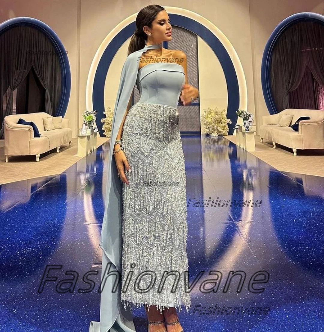 Fashionvane Saudi Arabia Party Women Wear Strapless Prom Dresses Ankle Length Birthday Party Evening Long Wraps Vestidos Des