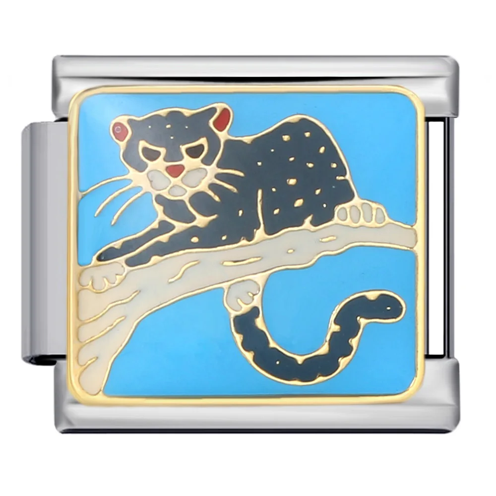 Fashion Cute Animal Small Cat Fit Women Men Italian Charm Link 9mm Stainless Steel Jewelry For Gift DIY Making Beads Bracelets