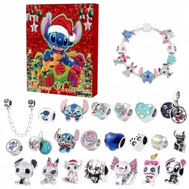 Gorąca wyprzedaż Stitch Mickey Świąteczny kalendarz adwentowy Bransoletki 24-dniowy kalendarz odliczający Diy Zestaw do tworzenia biżuterii Dziewczyna Śliczny prezent świąteczny