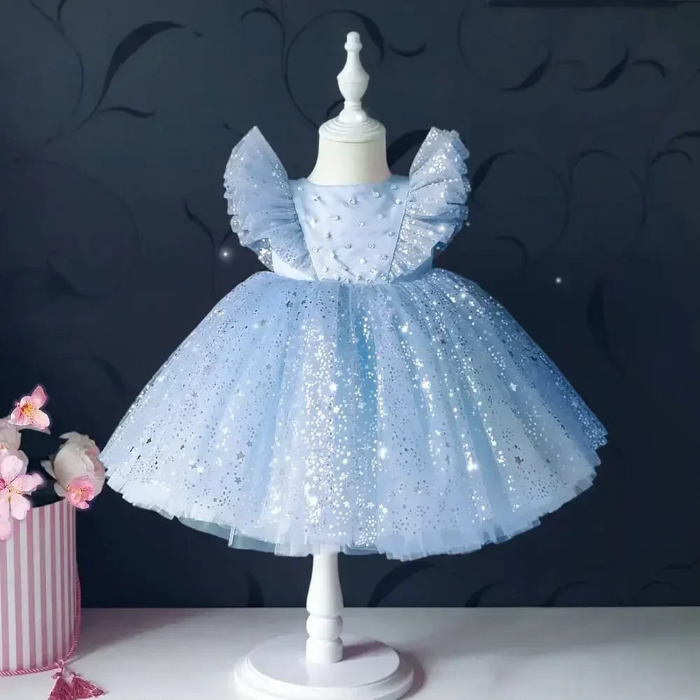 Summer Baby Dress for Girls Sequins Fluffy Birthday Tutu Gown Flower Elegant Kids Princess Wedding Party Dresses Kids Vestidos