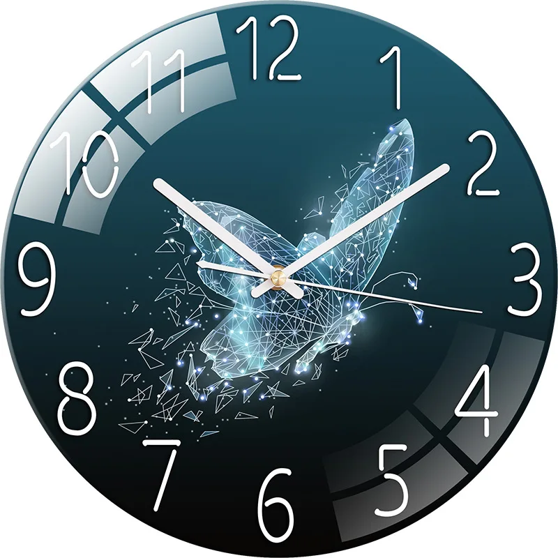 Tempered Glass Wall Clock Silent Quartz Clock for Living Room Bedroom Office European Style Decorative Clock No Drilling Needed