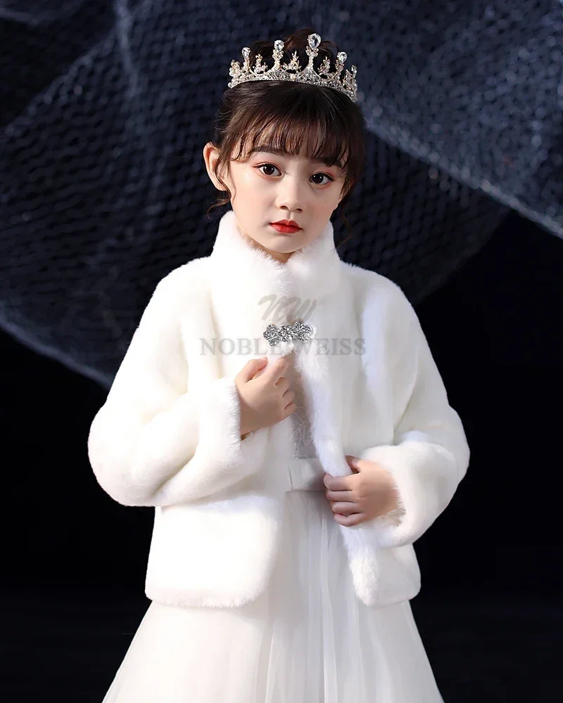 Flower Girls Long Sleeve Winter Jacket Faux Fur Wedding Bolero Girls Party Warm Cloak Cape Kids Coat Shawls Customized