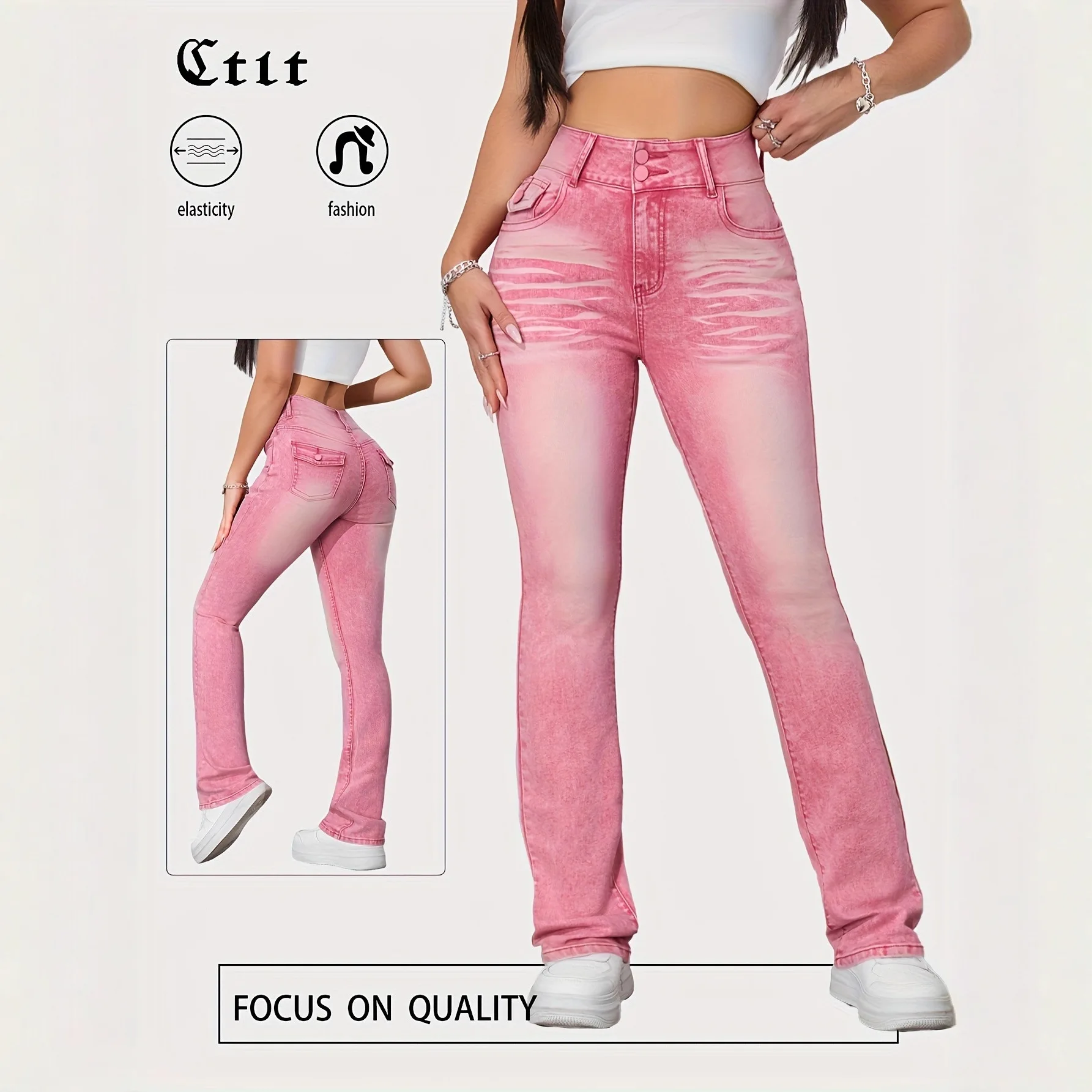 Slim Fit High Elasticity Colorful Candy Straight Leg Jeans Women's Pink Denim Pants Purple Pattern Long High Waist Jeans