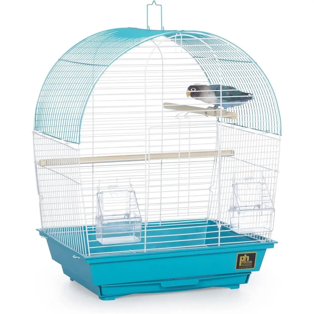

South Beach Style Dome Top Bird Cage - Suitable for Parakeets, Budgies, and Canaries, Compact Indoor Travel Cage, White & Teal