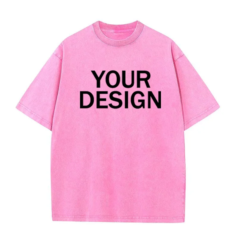 Unisex Cotton Wash T-Shirt Vintage Custom Print Pattern Oversized Short Sleeve T-Shirt Rapper Streetwear Men's Casual T-Shirt - view 5