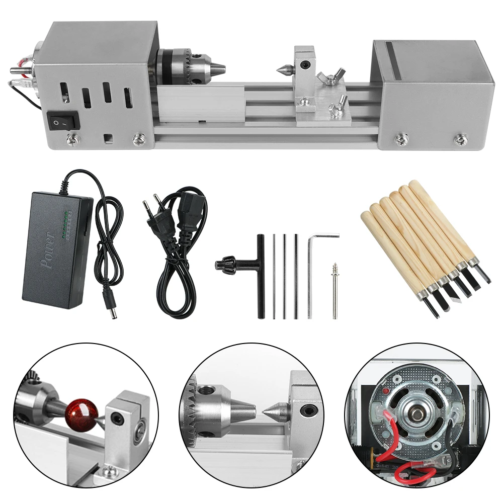 Rotary Tool Miniature Buddha Pearl Lathe 12-24V Buddha Pearl Grinding Polishing DIY Woodworking Mini Wood Lathe Machine