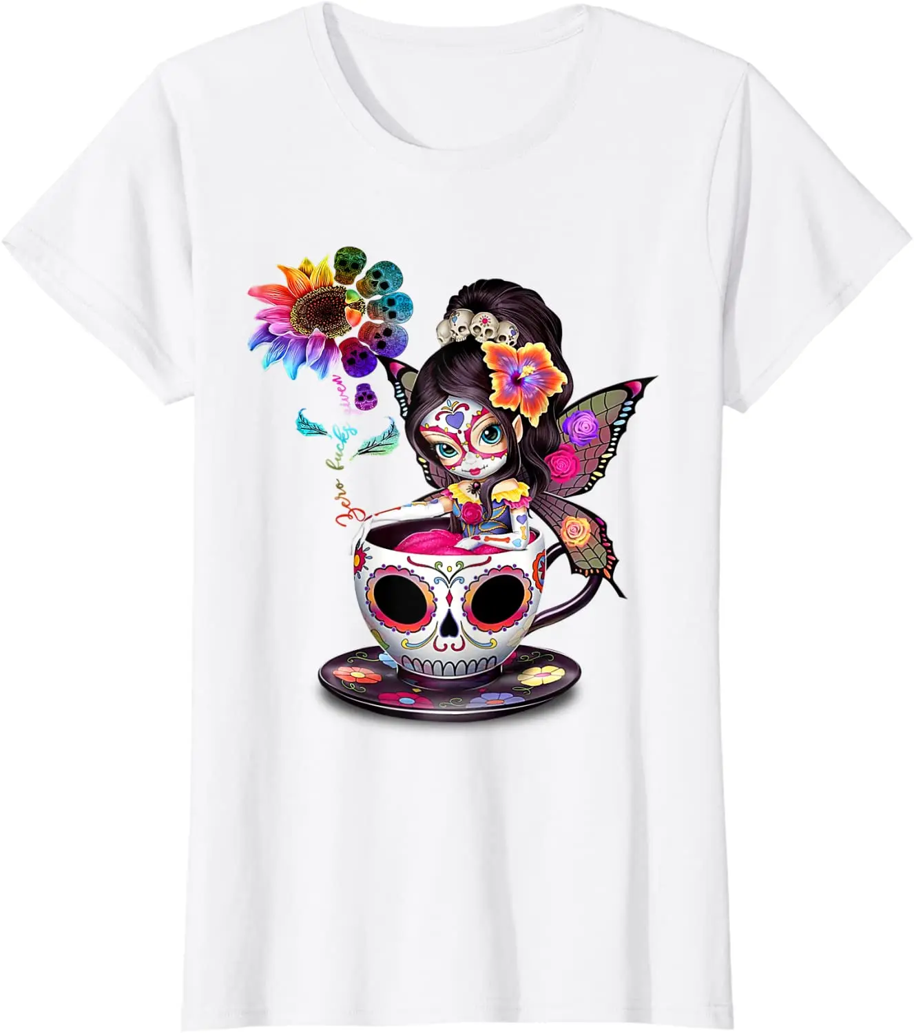 Zero Given Sugar Skull Rainbow Sunflower T-Shirt Men Women Summer Casual Cotton Tees Tops