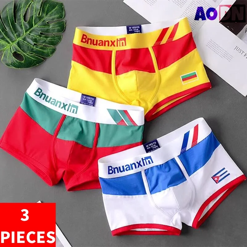 1/3Pcs/Lot Breathable Cotton Men\'s Boxer Panties Colours of national flag male boxer shorts mens underwear comfortable Boyshorts