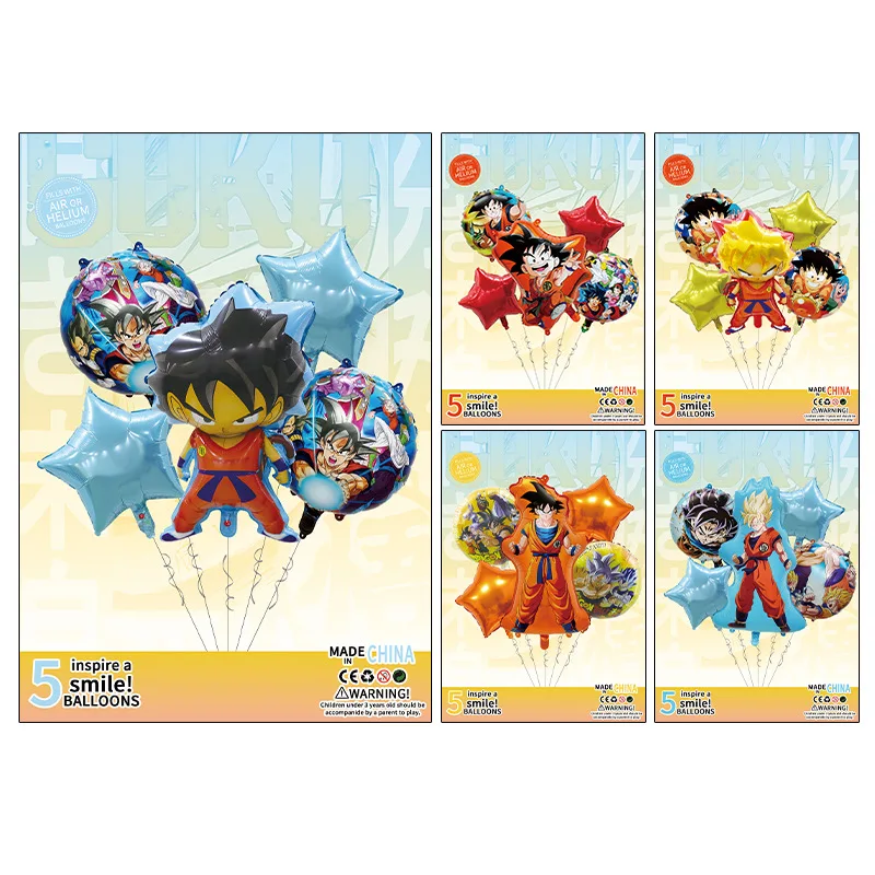 5pcs Dragon Ball การ์ตูนน่ารักฟอยล์บอลลูนโลหะอะนิเมะ Kawaii ชุดเด็กวันเกิดตกแต่งของเล่นตกแต่ง