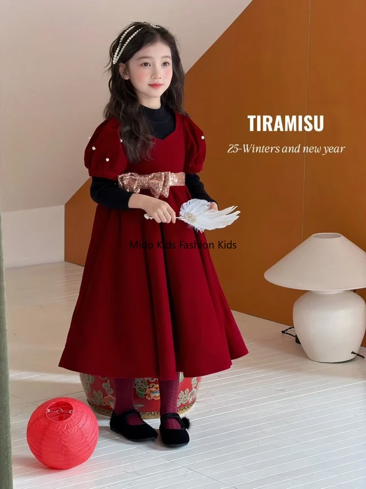 

Girls vest dress 25 autumn and winter children red velvet princess dress skirt bow piano performance 100-150CM