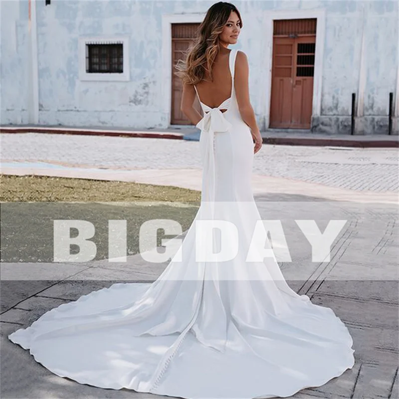 Elegant Elegant Wedding Dress Women 2024 Spaghetti Strap Open Back Strapless Bow Simple Bridal Gown Sweep Train Vestido De Noiva