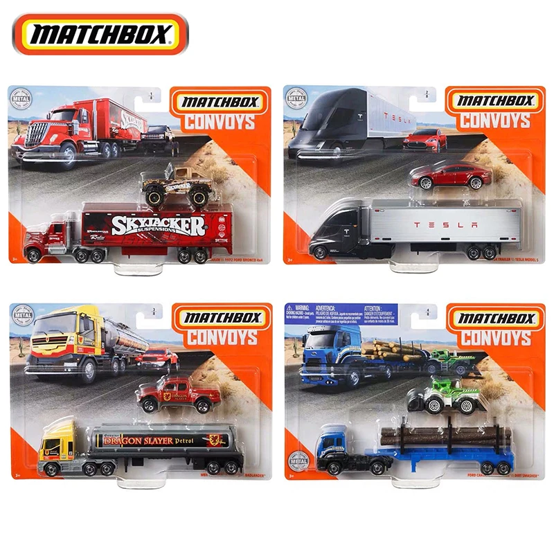 Mattel Matchbox Convoys City Car Models Engineering Transport Alloy Trailer Trolley Towing Container Toys for Boys Tanker Truck