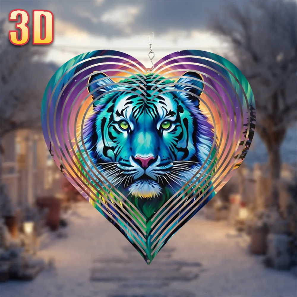Campana de Viento Arcoíris Tigre, Arte Cinético Metálico Giratorio 3D, Decoración de Jardín Luminosa de 10 Pulgadas con Halo que Cambia de Color para Bodas al Aire Libre