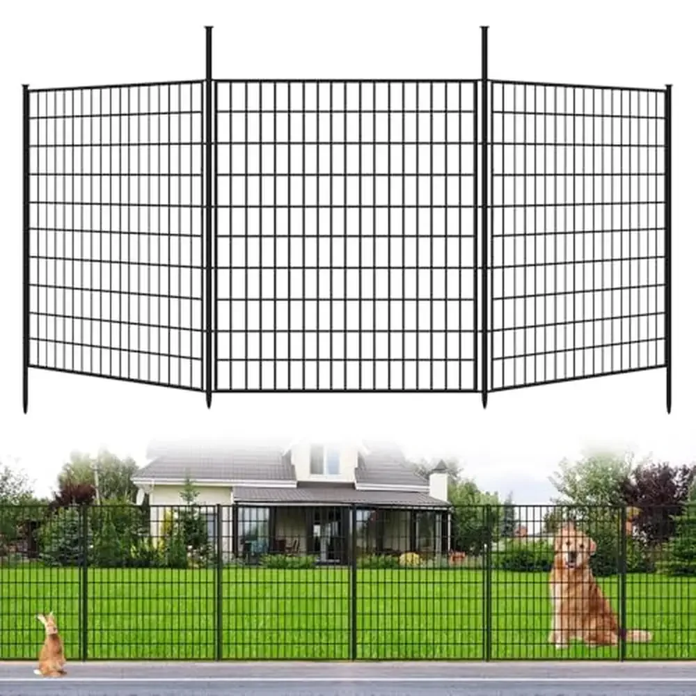 

5 Panels Dog Fence Outdoor Yard 33"H x 12 ft(L Decorative Animal Barrier Rustproof Metal Wire Fencing Garden Protection Prevent
