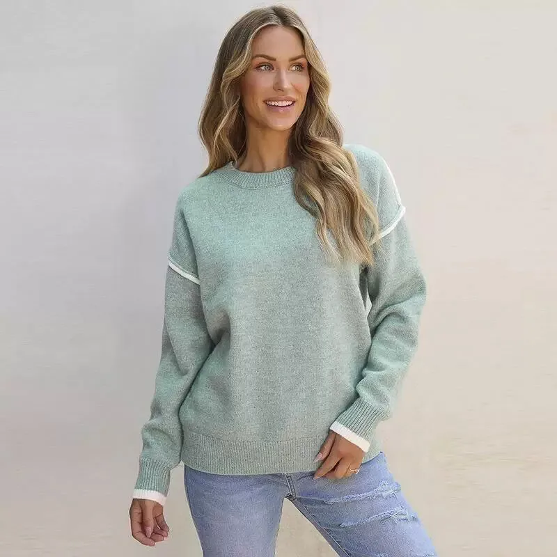 

Универсальный женский вязаный свитшот-пуловер: комфортный, стильный, для весеннего сезона, не даётся усадке, стандартная длина рукава