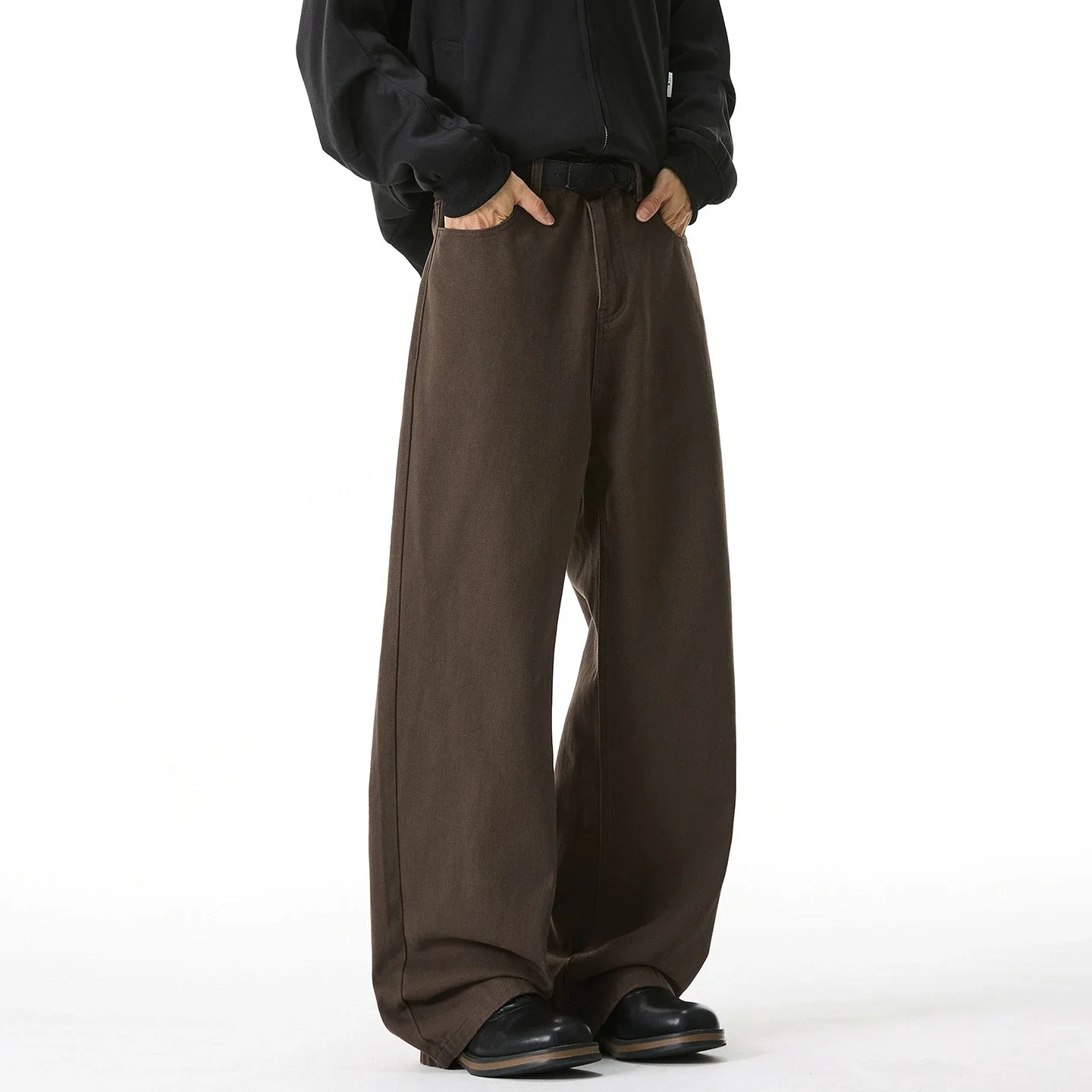 

2025 Japan and South Korea Fashion Men’s Solid Color Loose Simple Basic Casual Trendy Straight Wide Leg Trousers Male Pants