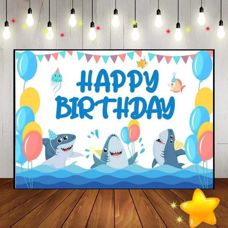 Shark Under The Sea Birthday Decoration Background Party Photography Backdrops Boy Baby Shower Custom Backdrop Game Photo Banner