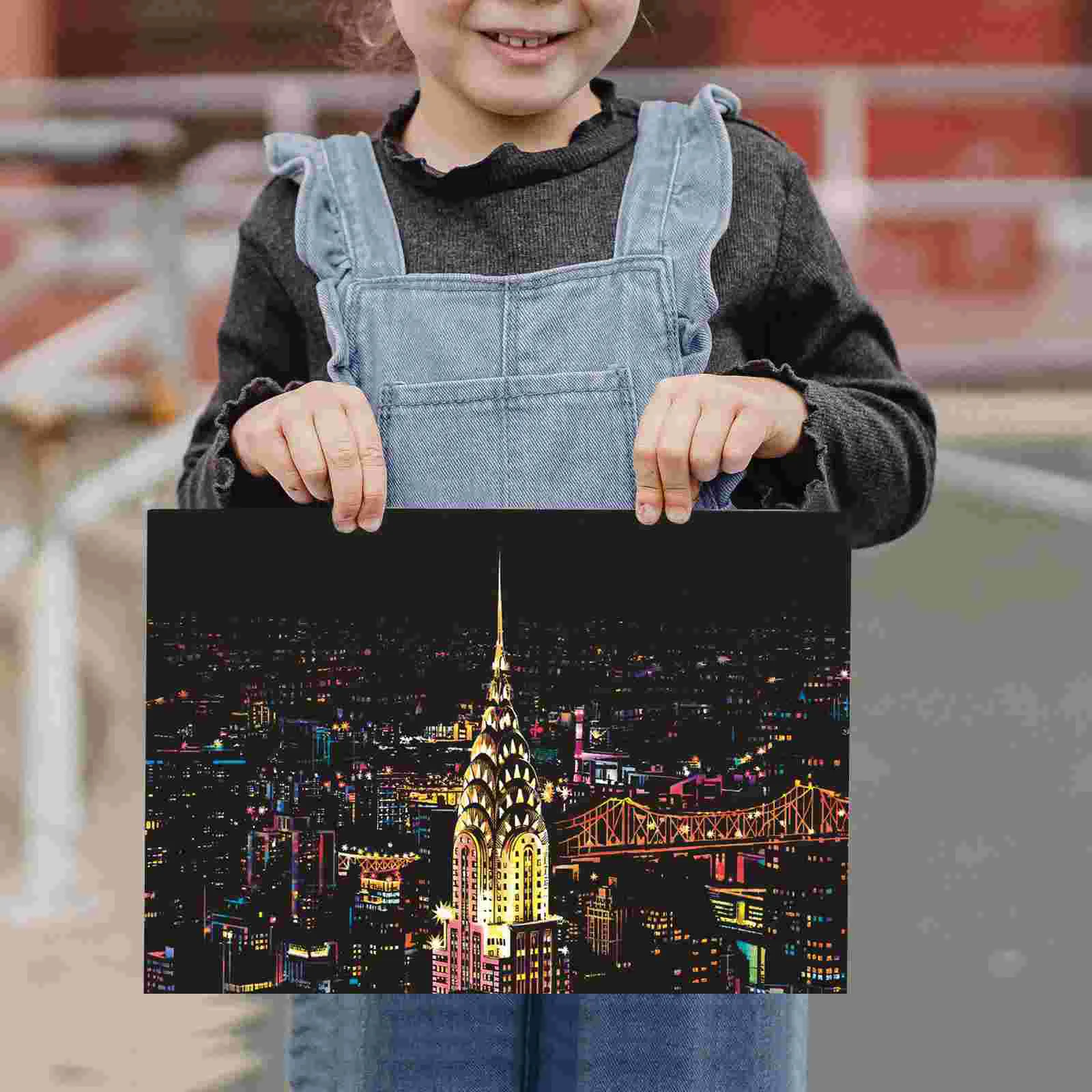 2 Pcs City Night View Scratch Paper Supplies Kids Drawing Toys Creative Educational Tools Children Craft Projects Scratch