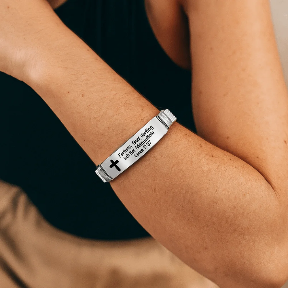 Stainless Steel/PVC Inspirational Quotes Braclets Adjustable Silver Bible Verse Bracelet Bible Verse Christian Bracelet