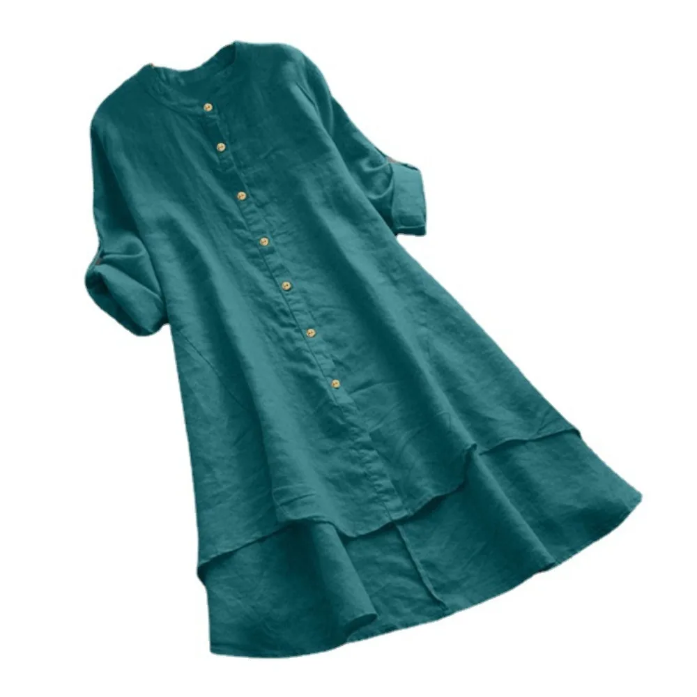 Viral müheloses Hemdkleid – Langarm-Leinen-Button-Down-Kleid für Damen für Arbeit, Reisen und Wochenendstil