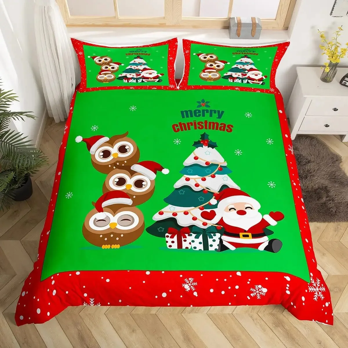 

3PCS Single-sided Cartoon Owl Duvet Cover Set Kawaii Printed Comforter BeddingSets Comfortable Bedspreads Comforter Bedding Set