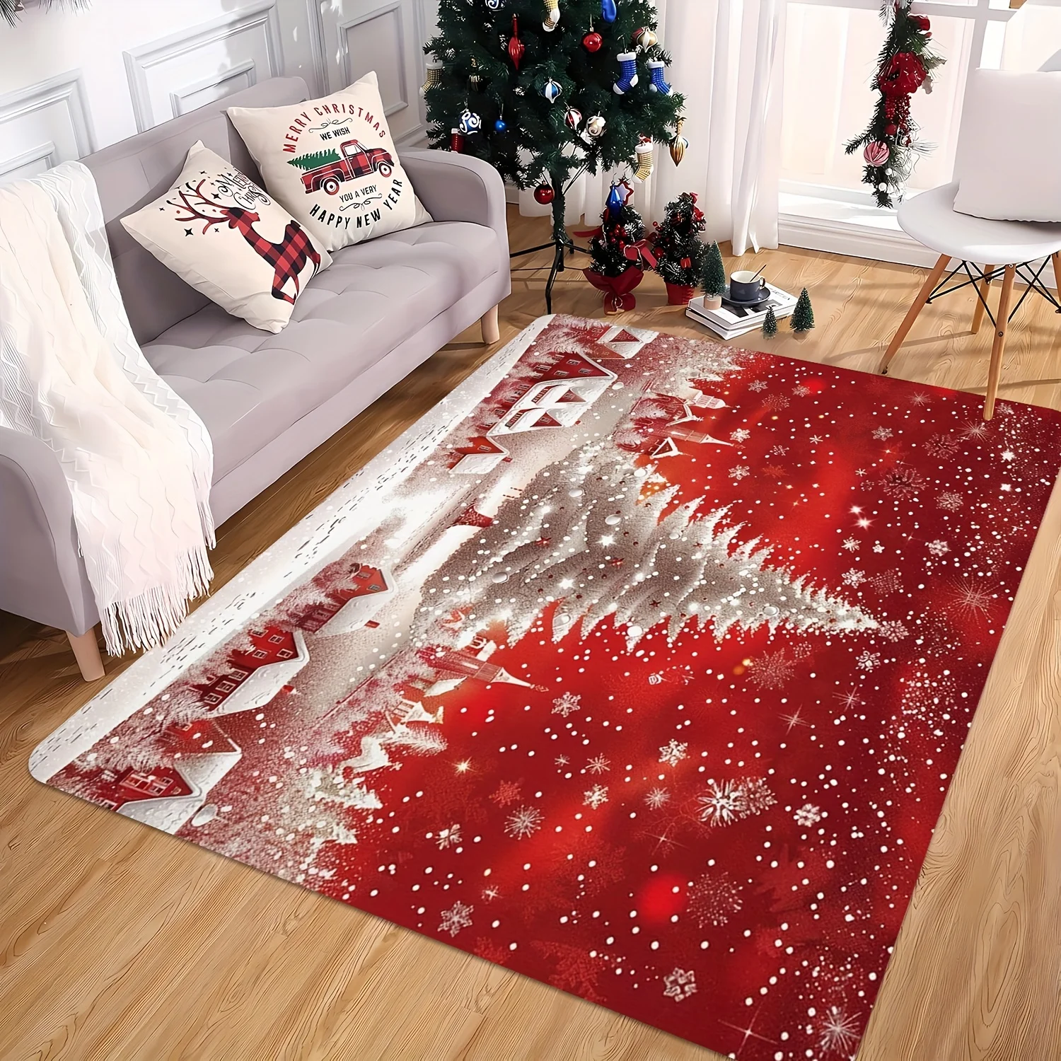 

Рождественский снежный пейзаж с основным узором, большой коврик для гостиной, коврик для двери спальни и ковер для столовой, рождественские украшения